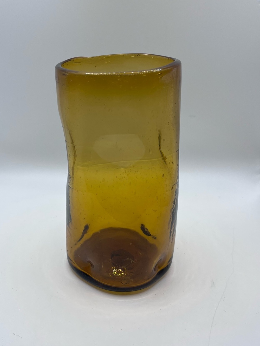 Hand Blown Amber Glass Artisan Vase Honey Brown Dimpled Tumbler or vase